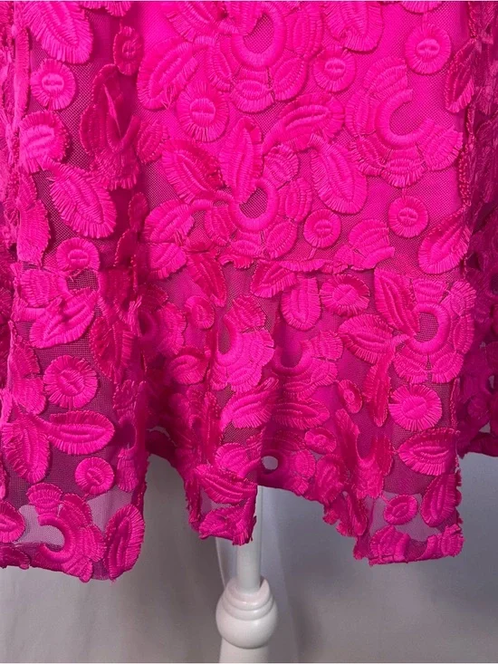 Trina Turk Floral Appliqué Lace Sleeveless Drop Waist Cocktail Dress Fuchsia 2 - Picture 6 of 9